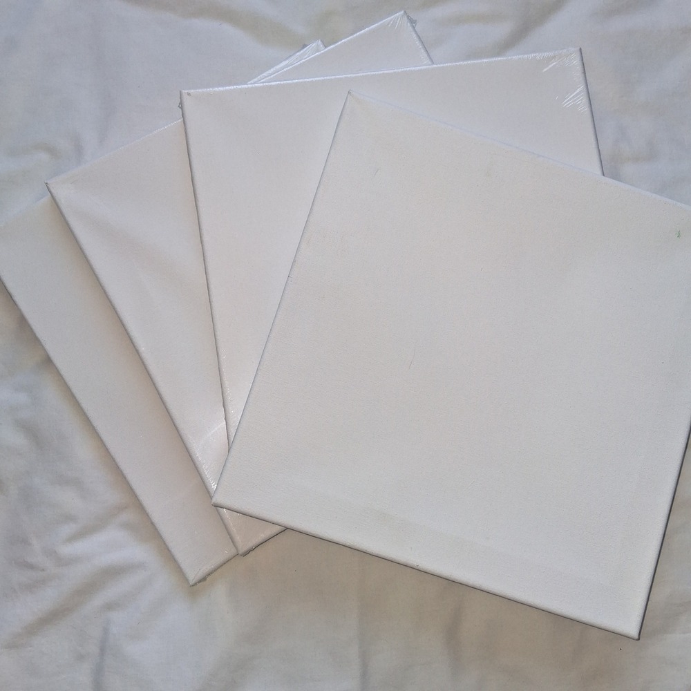 Set of 4 Blank White‎ Stretched Canvases 12x12 Square Wood Frame Art Supplies